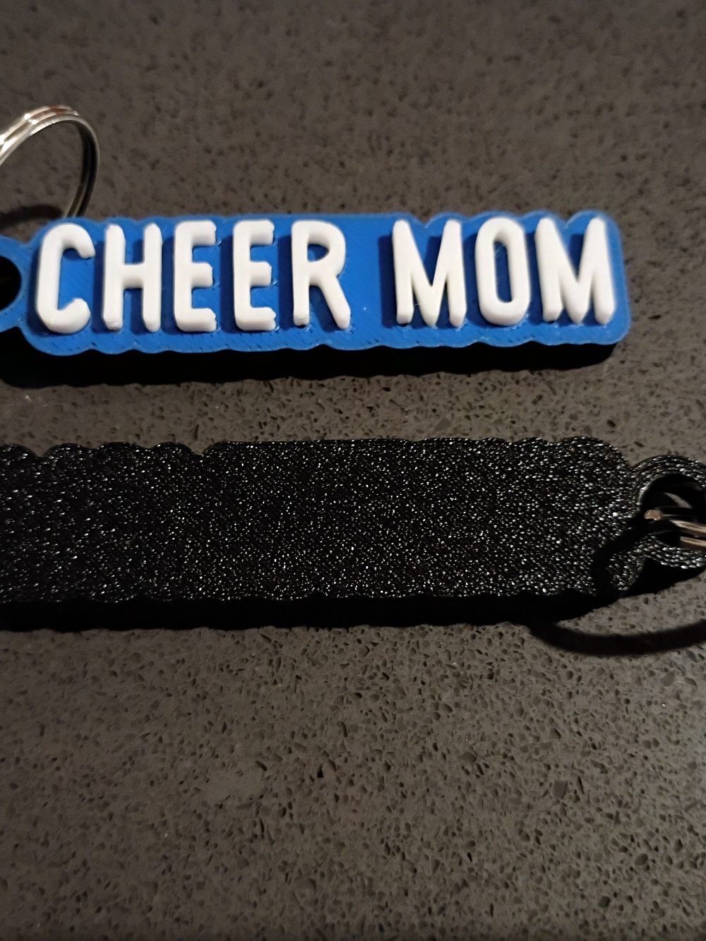 Blue and White Cheer Mom Keychain